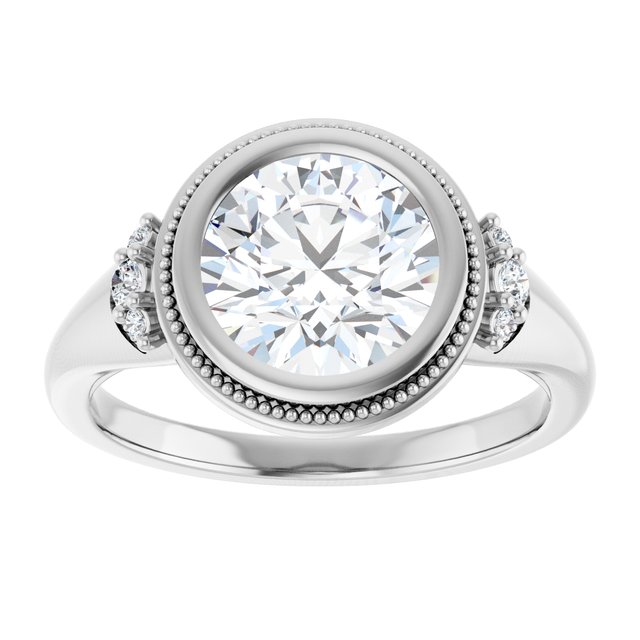 14K white gold 2CT Round Diamond Milgrain Bezel-Set Diamond Engagement Ring Setting/2-CT variant--.5CT variant--Asscher variant--.5CT variant--14K-white-gold