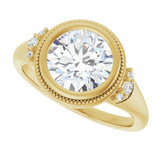 Milgrain bezel ring with 1CT round brilliant center variant--Round variant--2CT variant--14K-yellow-gold