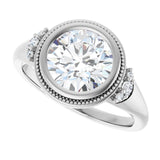 Milgrain bezel round diamond ring, three-quarter view variant--Round variant--2CT variant--14K-white-gold