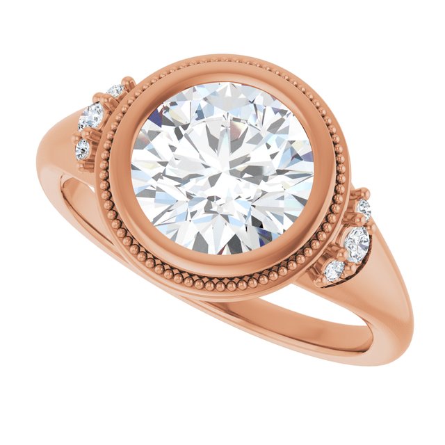 Milgrain bezel round diamond setting, band detail variant--Round variant--2CT variant--14K-rose-gold