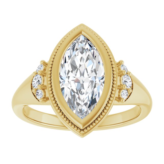 14K yellow gold 2CT Marquise Diamond Milgrain Bezel-Set Diamond Engagement Ring Setting/2-CT variant--.5CT variant--Oval variant--.5CT variant--14K-yellow-gold
