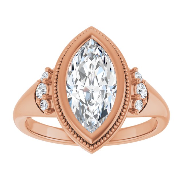 14K rose gold 2CT Marquise Diamond Milgrain Bezel-Set Diamond Engagement Ring Setting/2-CT variant--.5CT variant--Oval variant--.5CT variant--14K-rose-gold