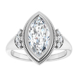 14K white gold 2CT Marquise Diamond Milgrain Bezel-Set Diamond Engagement Ring Setting/2-CT variant--.5CT variant--Oval variant--.5CT variant--14K-white-gold