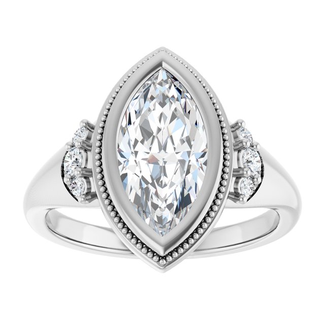 14K white gold 2CT Marquise Diamond Milgrain Bezel-Set Diamond Engagement Ring Setting/2-CT variant--.5CT variant--Oval variant--.5CT variant--14K-white-gold