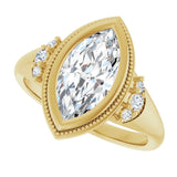 Milgrain bezel ring with 1CT marquise cut center variant--Marquise variant--2CT variant--14K-yellow-gold