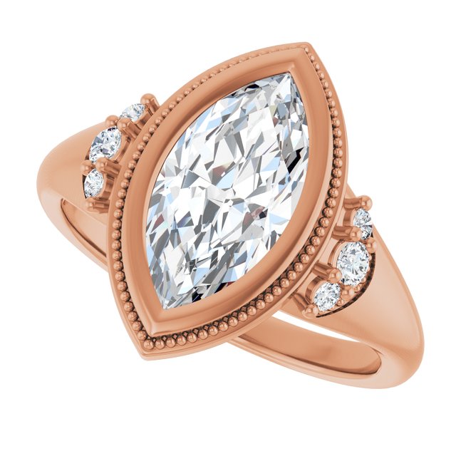 Milgrain bezel marquise diamond setting, band detail variant--Marquise variant--2CT variant--14K-rose-gold