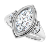 Milgrain bezel marquise diamond ring, three-quarter view variant--Marquise variant--2CT variant--14K-white-gold