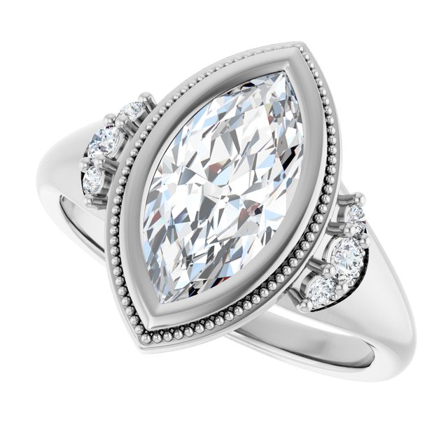 Milgrain bezel marquise diamond ring, three-quarter view variant--Marquise variant--2CT variant--14K-white-gold