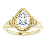 14K yellow gold 2CT Pear Diamond Milgrain Bezel-Set Diamond Engagement Ring Setting/2-CT variant--.5CT variant--Square variant--.5CT variant--14K-yellow-gold