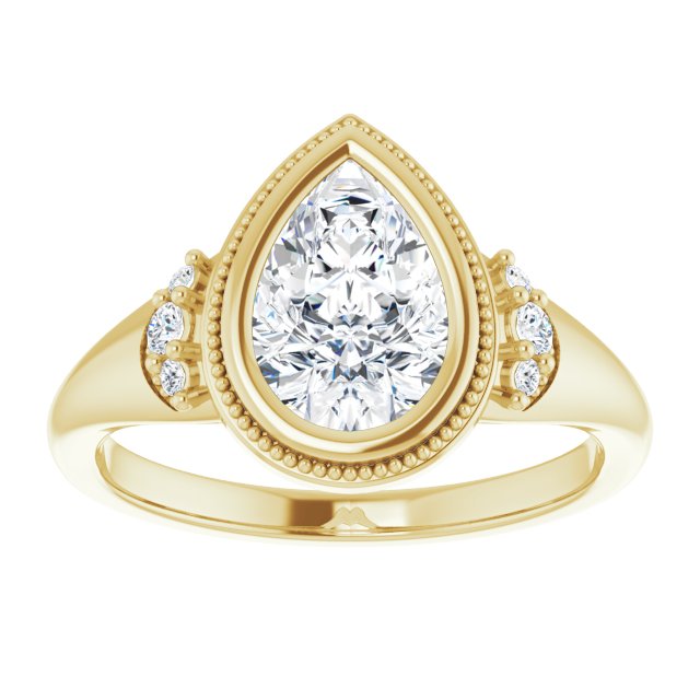 14K yellow gold 2CT Pear Diamond Milgrain Bezel-Set Diamond Engagement Ring Setting/2-CT variant--.5CT variant--Square variant--.5CT variant--14K-yellow-gold