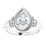 14K white gold 2CT Pear Diamond Milgrain Bezel-Set Diamond Engagement Ring Setting/2-CT variant--.5CT variant--Square variant--.5CT variant--14K-white-gold