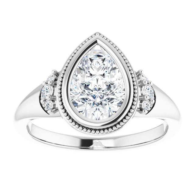 14K white gold 2CT Pear Diamond Milgrain Bezel-Set Diamond Engagement Ring Setting/2-CT variant--.5CT variant--Square variant--.5CT variant--14K-white-gold