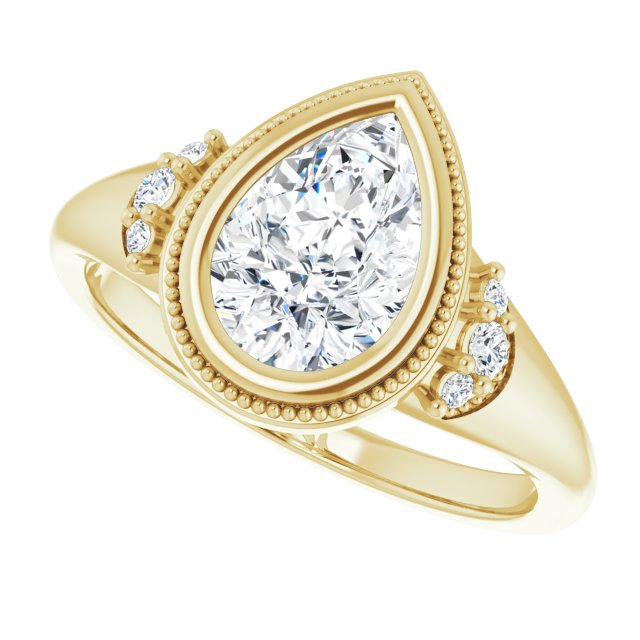 Milgrain bezel ring with 1CT pear cut center variant--Pear variant--2CT variant--14K-yellow-gold