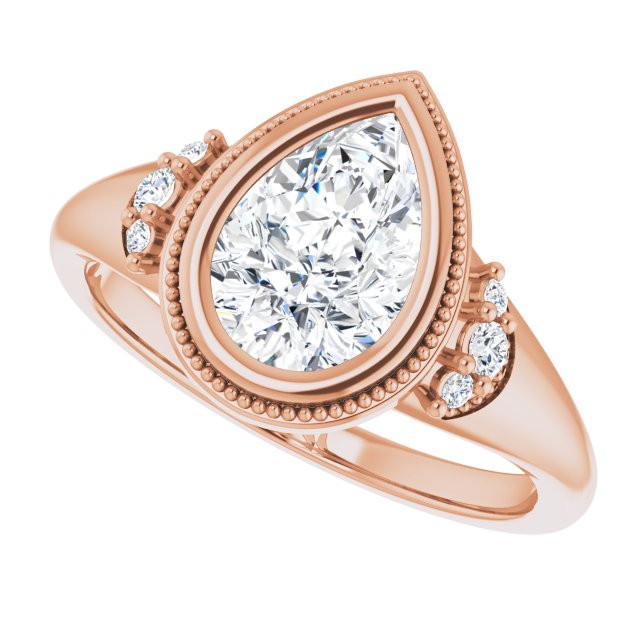 Milgrain bezel pear diamond setting, band detail variant--Pear variant--2CT variant--14K-rose-gold
