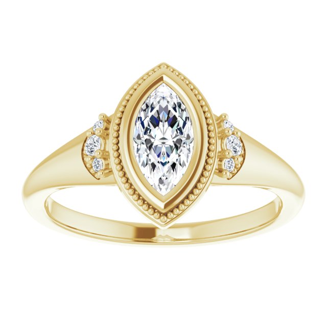 14K yellow gold .5CT Marquise Diamond Milgrain Bezel-Set Diamond Engagement Ring Setting variant--Marquise variant--1CT variant--14K-yellow-gold