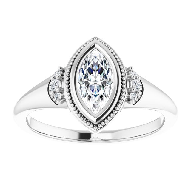 14K white gold .5CT Marquise Diamond Milgrain Bezel-Set Diamond Engagement Ring Setting variant--Marquise variant--1CT variant--14K-white-gold