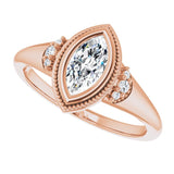 Milgrain bezel cushion cut setting, overhead view/2-CT variant--.5CT variant--Marquise variant--.5CT variant--14K-rose-gold