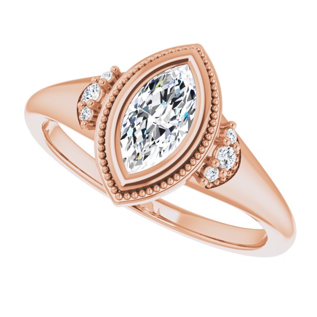Milgrain bezel cushion cut setting, overhead view/2-CT variant--.5CT variant--Marquise variant--.5CT variant--14K-rose-gold