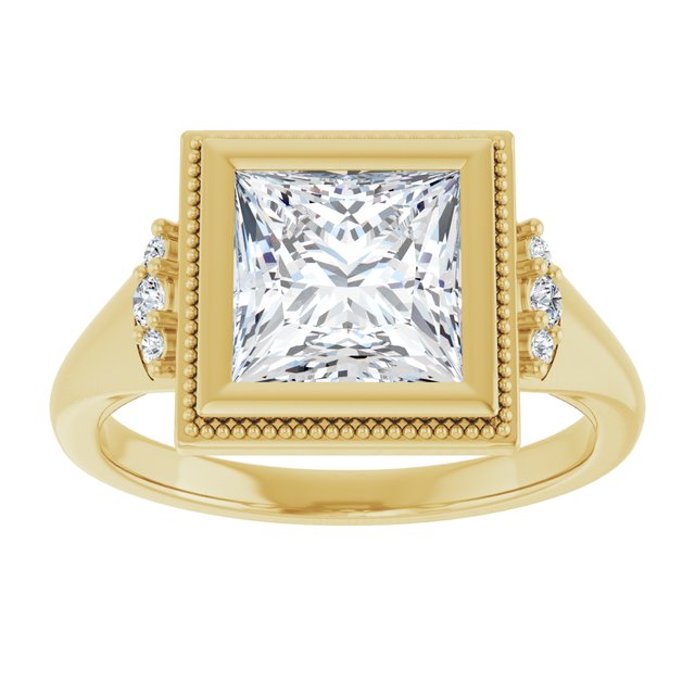 14K yellow gold 2CT Square Diamond Milgrain Bezel-Set Diamond Engagement Ring Setting variant--Square variant--2CT variant--14K-rose-gold