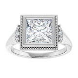 14K white gold 2CT Square Diamond Milgrain Bezel-Set Diamond Engagement Ring Setting variant--Square variant--2CT variant--14K-rose-gold