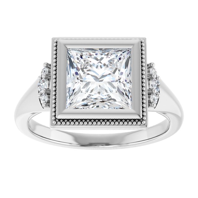 14K white gold 2CT Square Diamond Milgrain Bezel-Set Diamond Engagement Ring Setting variant--Square variant--2CT variant--14K-rose-gold