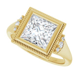 Milgrain bezel ring with 1CT square cut center variant--Square variant--2CT variant--14K-yellow-gold