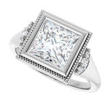 Milgrain bezel square diamond ring, three-quarter view variant--Square variant--2CT variant--14K-white-gold