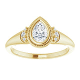 14K yellow gold .5CT Pear Diamond Milgrain Bezel-Set Diamond Engagement Ring Setting variant--Pear variant--1CT variant--14K-yellow-gold