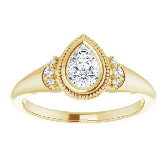 14K yellow gold .5CT Pear Diamond Milgrain Bezel-Set Diamond Engagement Ring Setting variant--Pear variant--1CT variant--14K-yellow-gold