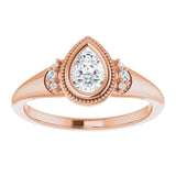 14K rose gold .5CT Pear Diamond Milgrain Bezel-Set Diamond Engagement Ring Setting variant--Pear variant--1CT variant--14K-rose-gold