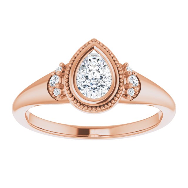 14K rose gold .5CT Pear Diamond Milgrain Bezel-Set Diamond Engagement Ring Setting variant--Pear variant--1CT variant--14K-rose-gold