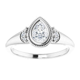 14K white gold .5CT Pear Diamond Milgrain Bezel-Set Diamond Engagement Ring Setting variant--Pear variant--1CT variant--14K-white-gold