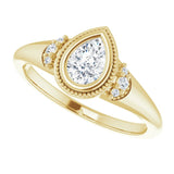 Milgrain bezel ring with 2CT oval cut center stone/2-CT variant--.5CT variant--Pear variant--.5CT variant--14K-yellow-gold