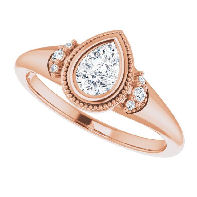 Milgrain bezel oval cut setting, overhead view/2-CT variant--.5CT variant--Pear variant--.5CT variant--14K-rose-gold
