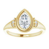 14K yellow gold 1CT Pear Diamond Milgrain Bezel-Set Diamond Engagement Ring Setting variant--Pear variant--2CT variant--14K-yellow-gold