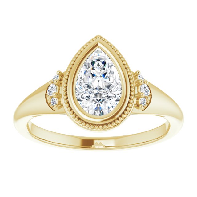14K yellow gold 1CT Pear Diamond Milgrain Bezel-Set Diamond Engagement Ring Setting variant--Pear variant--2CT variant--14K-yellow-gold