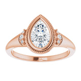 14K rose gold 1CT Pear Diamond Milgrain Bezel-Set Diamond Engagement Ring Setting variant--Pear variant--2CT variant--14K-rose-gold
