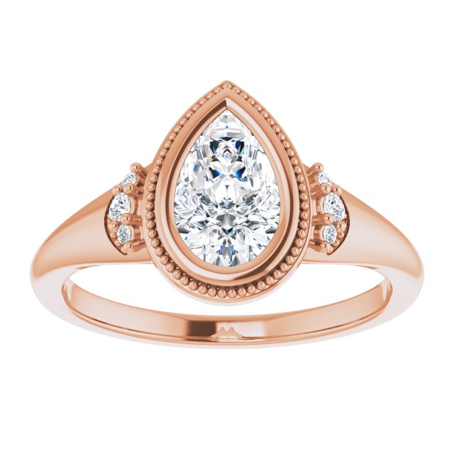 14K rose gold 1CT Pear Diamond Milgrain Bezel-Set Diamond Engagement Ring Setting variant--Pear variant--2CT variant--14K-rose-gold