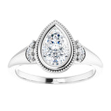 14K white gold 1CT Pear Diamond Milgrain Bezel-Set Diamond Engagement Ring Setting variant--Pear variant--2CT variant--14K-white-gold