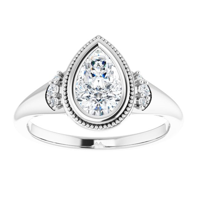 14K white gold 1CT Pear Diamond Milgrain Bezel-Set Diamond Engagement Ring Setting variant--Pear variant--2CT variant--14K-white-gold