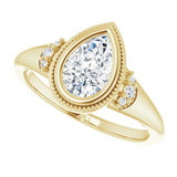 Milgrain bezel engagement ring with pear cut center stone variant--Pear variant--1CT variant--14K-yellow-gold