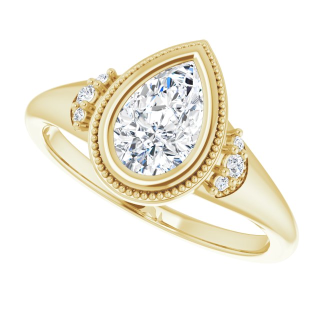 Milgrain bezel engagement ring with pear cut center stone variant--Pear variant--1CT variant--14K-yellow-gold