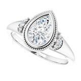 Milgrain bezel pear diamond ring, alternate angle variant--Pear variant--1CT variant--14K-white-gold