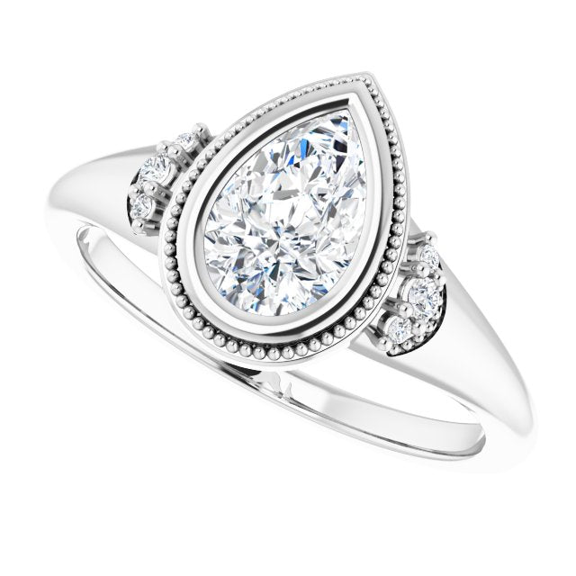 Milgrain bezel pear diamond ring, alternate angle variant--Pear variant--1CT variant--14K-white-gold