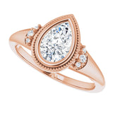 Milgrain bezel pear diamond setting, side view variant--Pear variant--1CT variant--14K-rose-gold