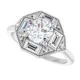 Vintage diamond engagement ring setting in 14K gold, on hand variant--14K-white-gold