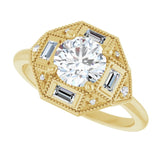 Vintage diamond engagement ring setting in 14K gold, close-up of setting variant--14K-yellow-gold