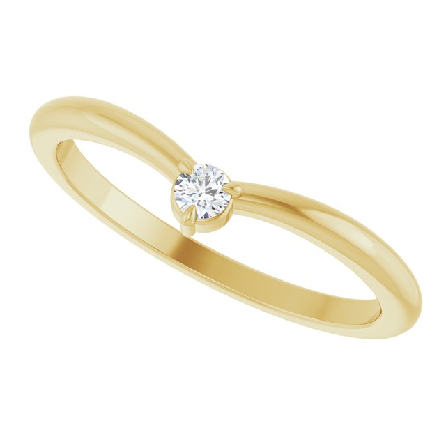 Stackable diamond V ring in 14K gold, front view