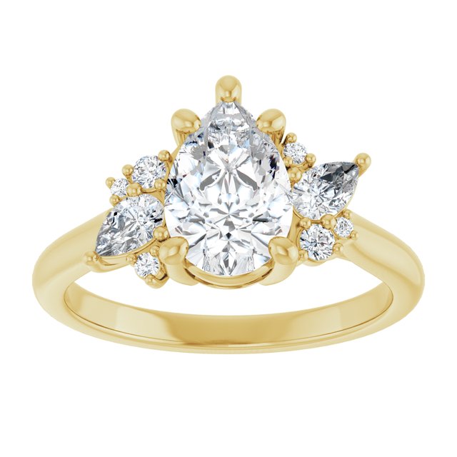 14K yellow gold Pear-cut Diamond Cluster Engagement Ring Setting variant--Pear variant--Diamond-Lab variant--14K-rose-gold