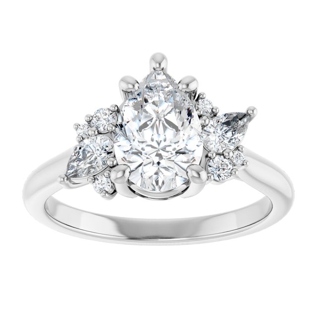 14K white gold Pear-cut Diamond Cluster Engagement Ring Setting variant--Emerald variant--Diamond-Lab variant--14K-yellow-gold variant--Diamond-Nat